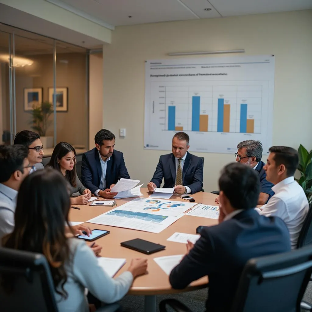 Consultores analizando plan de reestructuración financiera